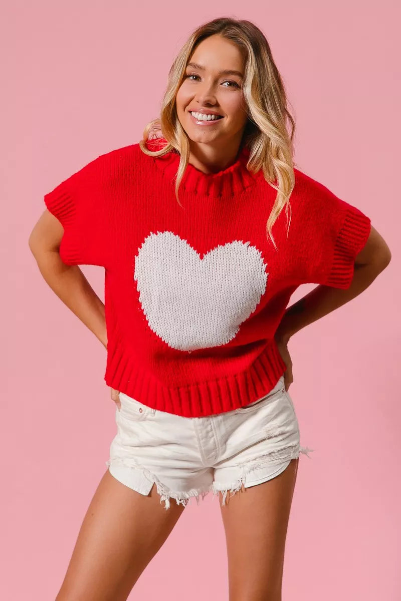 BiBi Rib Banded Heart Pattern Valentines Sweater - Sydney So Sweet