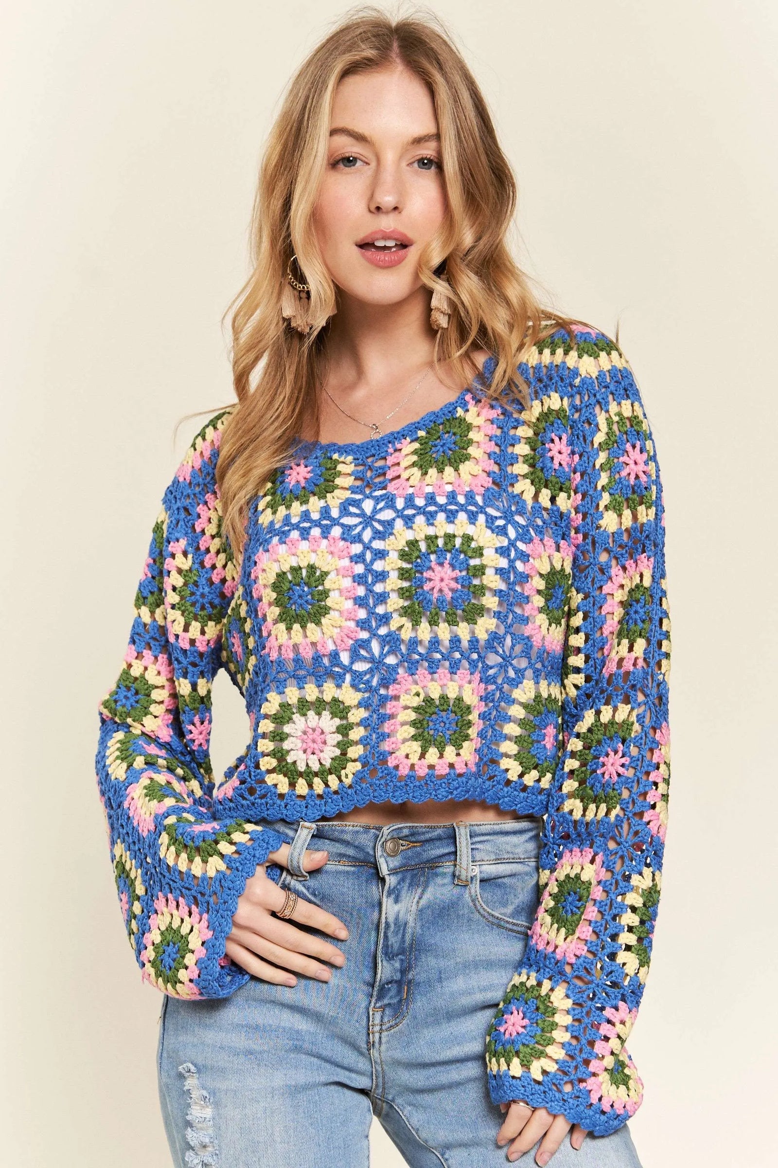 ADORA Multicolor Crochet Crop Top - Sydney So Sweet