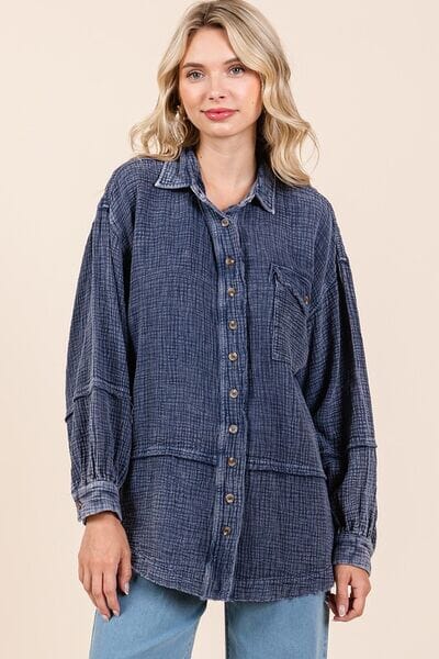 Mittoshop Textured Collared Neck Long Sleeve Shirt - Sydney So Sweet