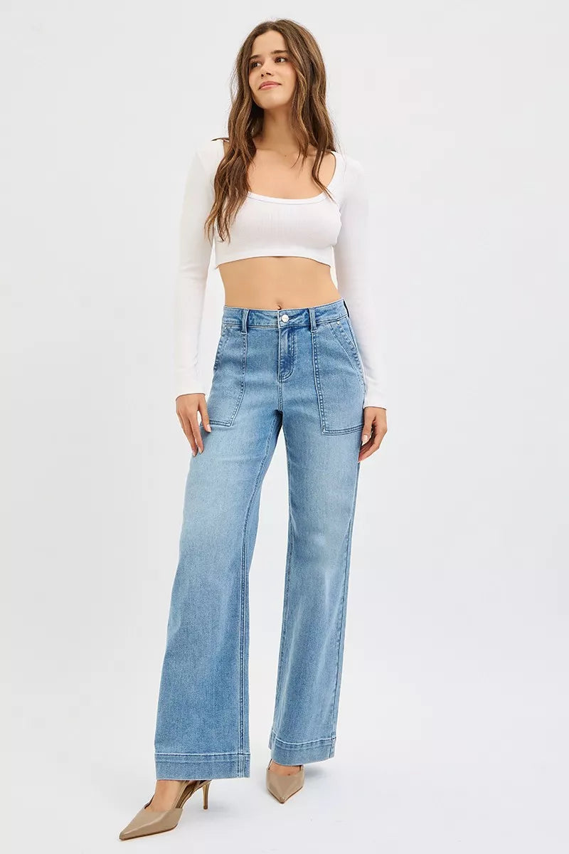 RISEN Full Size High Rise Straight Leg Jeans with Front Pockets Plus Size - Sydney So Sweet