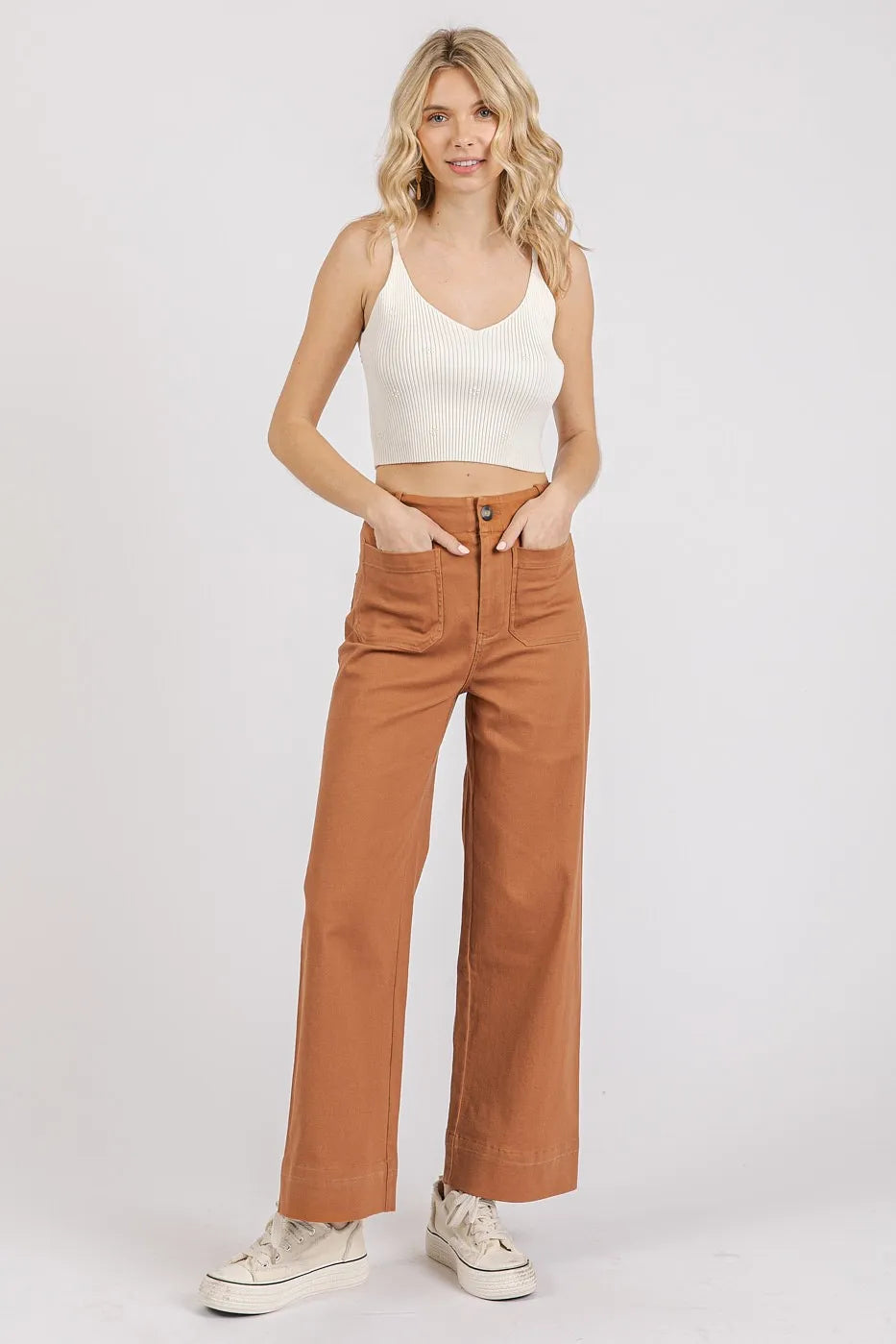 Mittoshop Twill Patch Pocket High Rise Wide Leg Pants - Sydney So Sweet