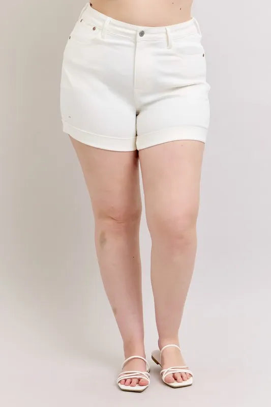 Judy Blue Full Size High Waist Double Roll Cuff Denim Shorts Plus Size - Sydney So Sweet