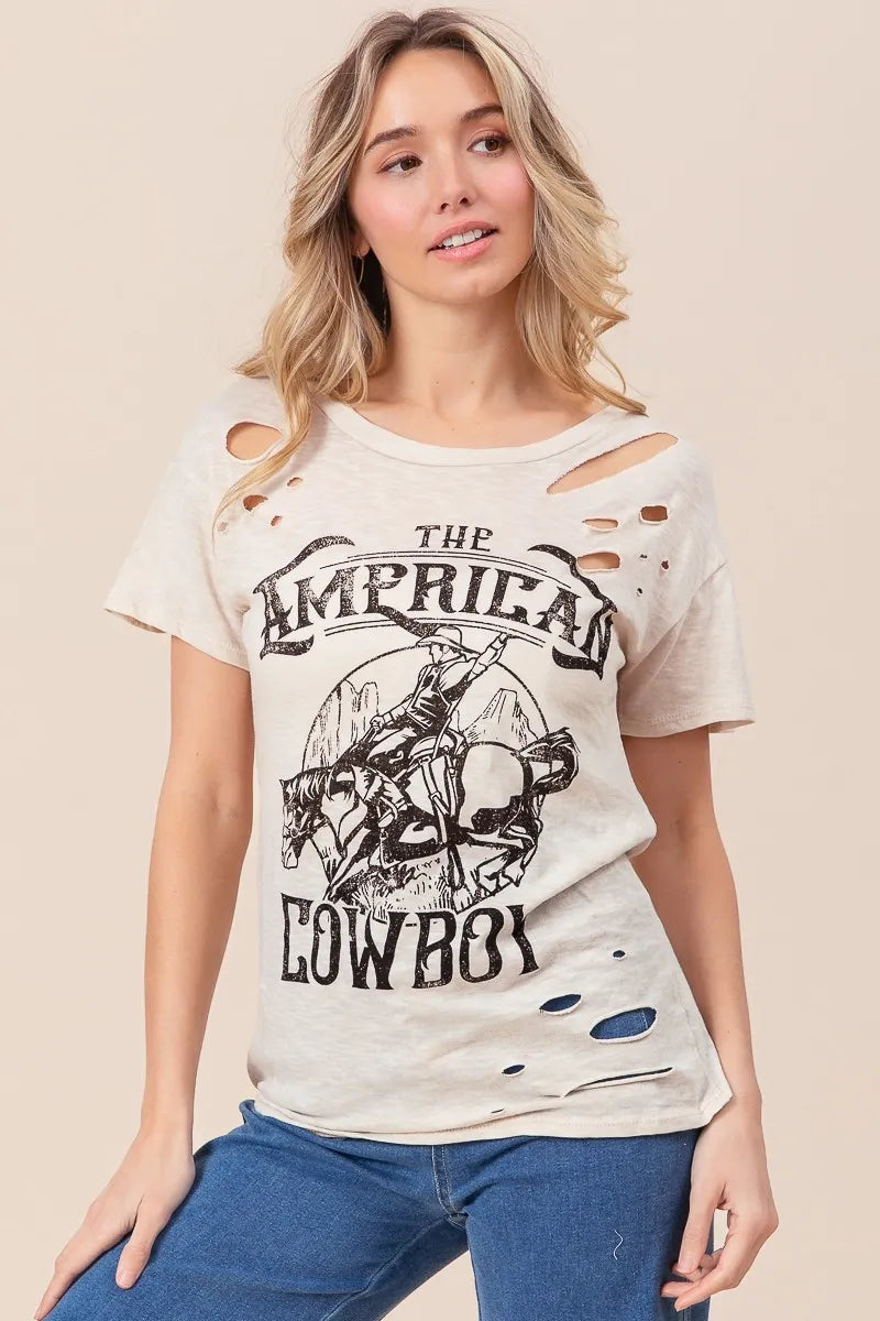 BiBi Cotton Slub Laser Top American Cow Boy Graphic - Sydney So Sweet