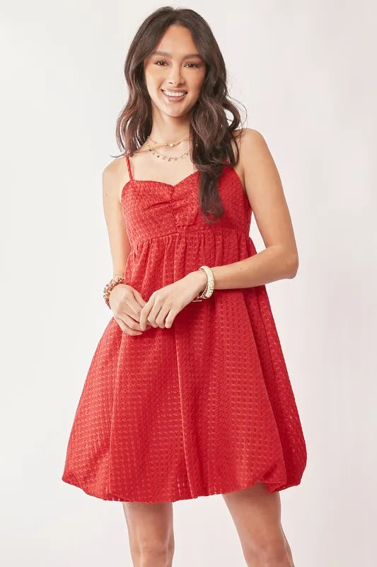 Davi & Dani Textured Sweetheart Neckline Bubble Hem Dress - Sydney So Sweet