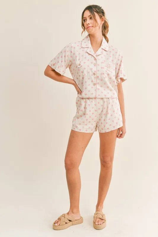 MABLE Polka Dot Collar Crop Top and Short Lounge Set - Sydney So Sweet