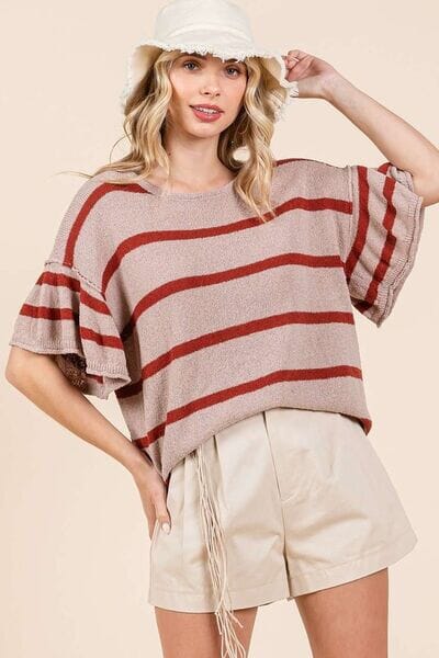Mittoshop Striped Flounce Sleeve Knit Top - Sydney So Sweet