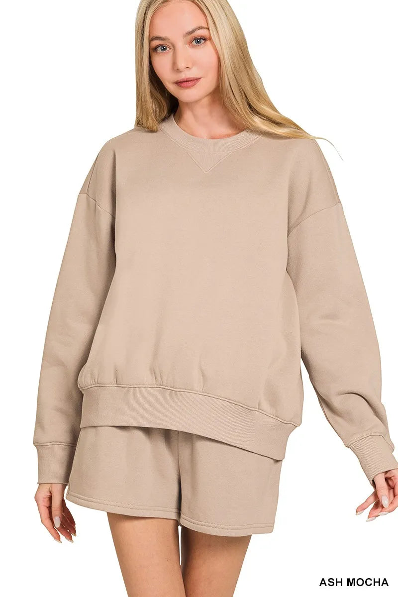 Zenana Fleece Long Sleeve Sweatshirts & Shorts Set - Sydney So Sweet