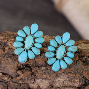 Flower Shape Artificial Turquoise Earrings - Sydney So Sweet