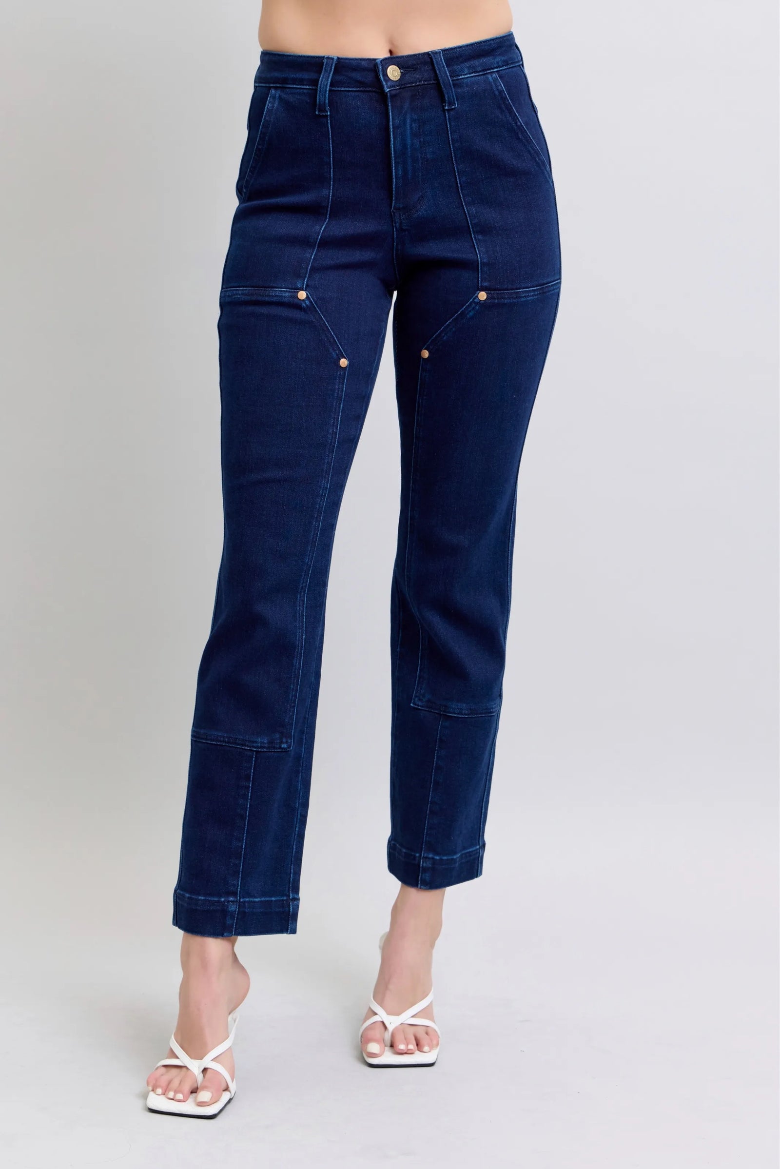 Judy Blue Full Size Hw Work Wear Knee Patch Straight Jeans Plus Size - Sydney So Sweet