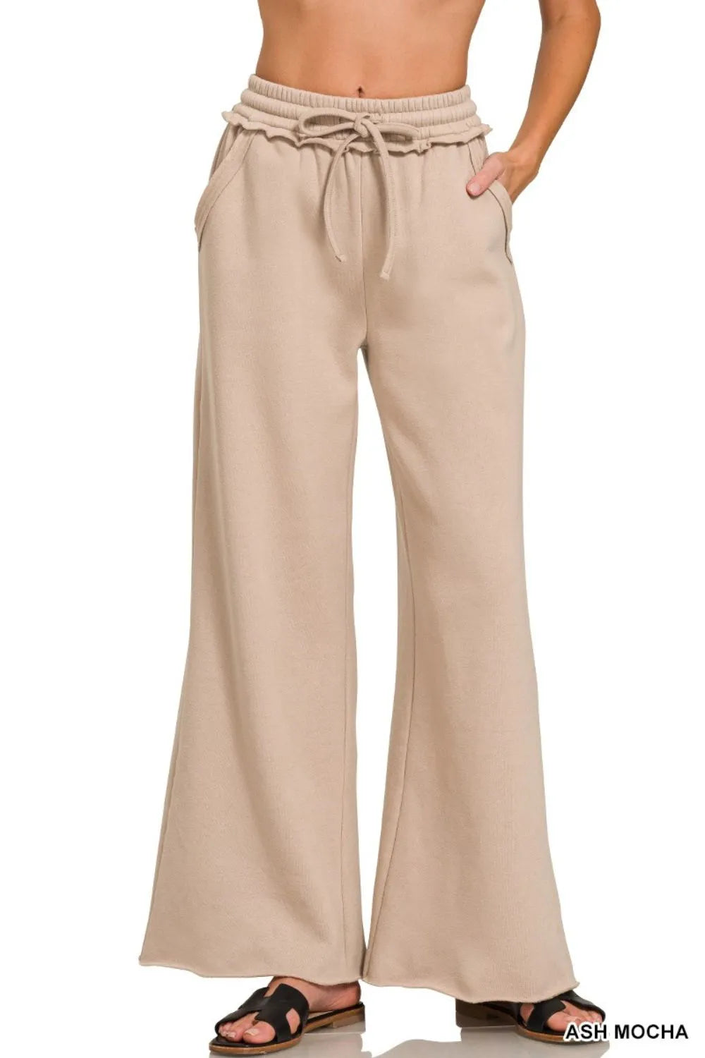 Zenana Fleece Exposed Seam Wide Leg Sweatpants - Sydney So Sweet