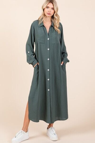 Mittoshop Airflow V-Neck Long Sleeve Button Down Maxi Dress - Sydney So Sweet