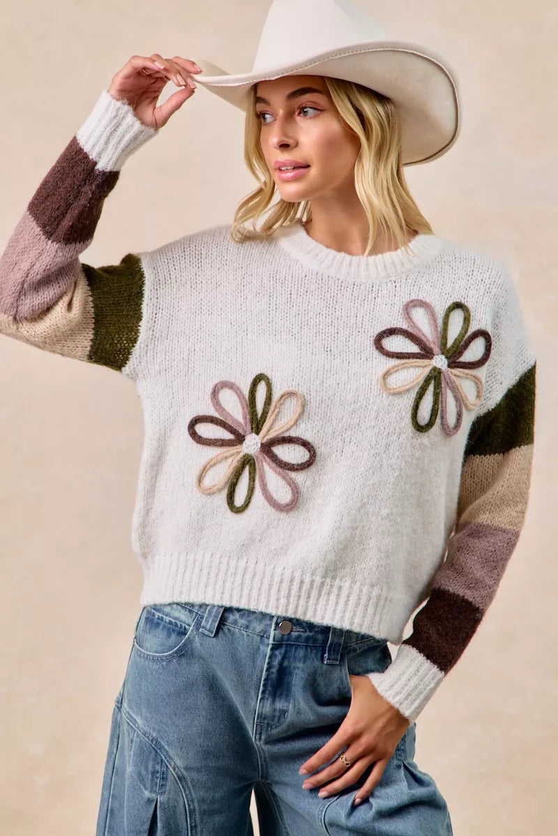 BiBi Flower Color Block Sweater - Sydney So Sweet