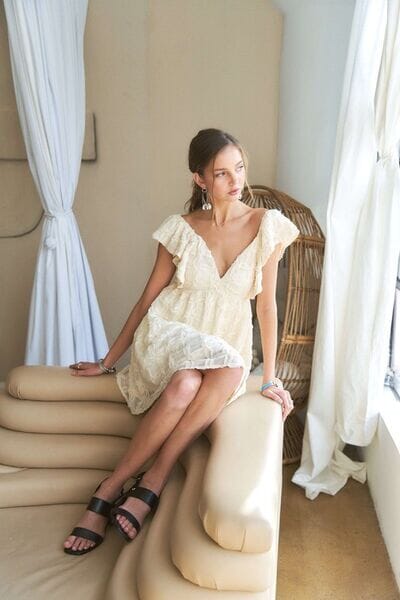 ADORA Tie Back V-Neck Ruffle Sleeve Dress - Sydney So Sweet