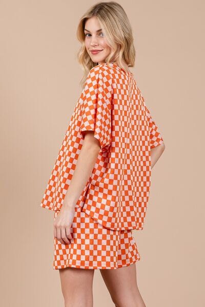 Ces Femme Checkered Round Neck Top and Shorts Set - Sydney So Sweet