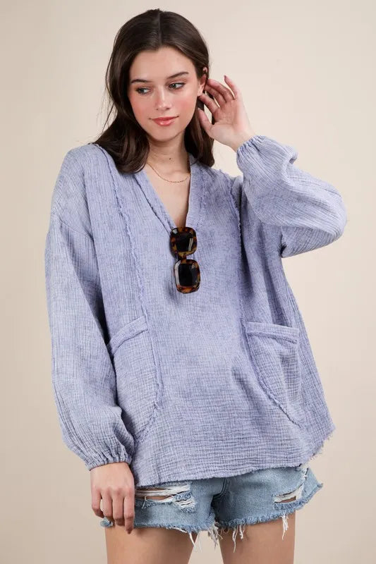 VERY J Plus Size Washed Cotton Gauze Oversized Top - Sydney So Sweet