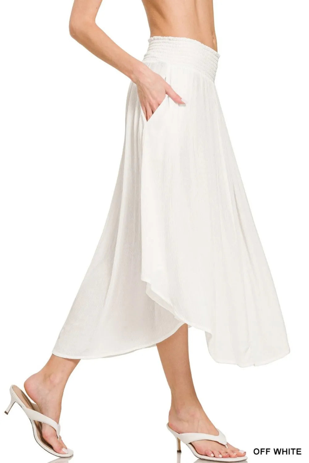 Zenana Woven Crinkle Smocked Waist Maxi Skirt W Pockets - Sydney So Sweet