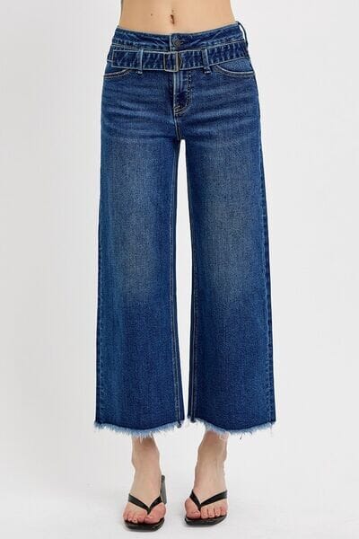 RISEN Raw Hem Wide Leg Attached Buckle Jeans - Sydney So Sweet