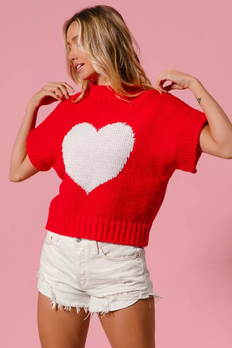 BiBi Rib Banded Heart Pattern Valentines Sweater - Sydney So Sweet