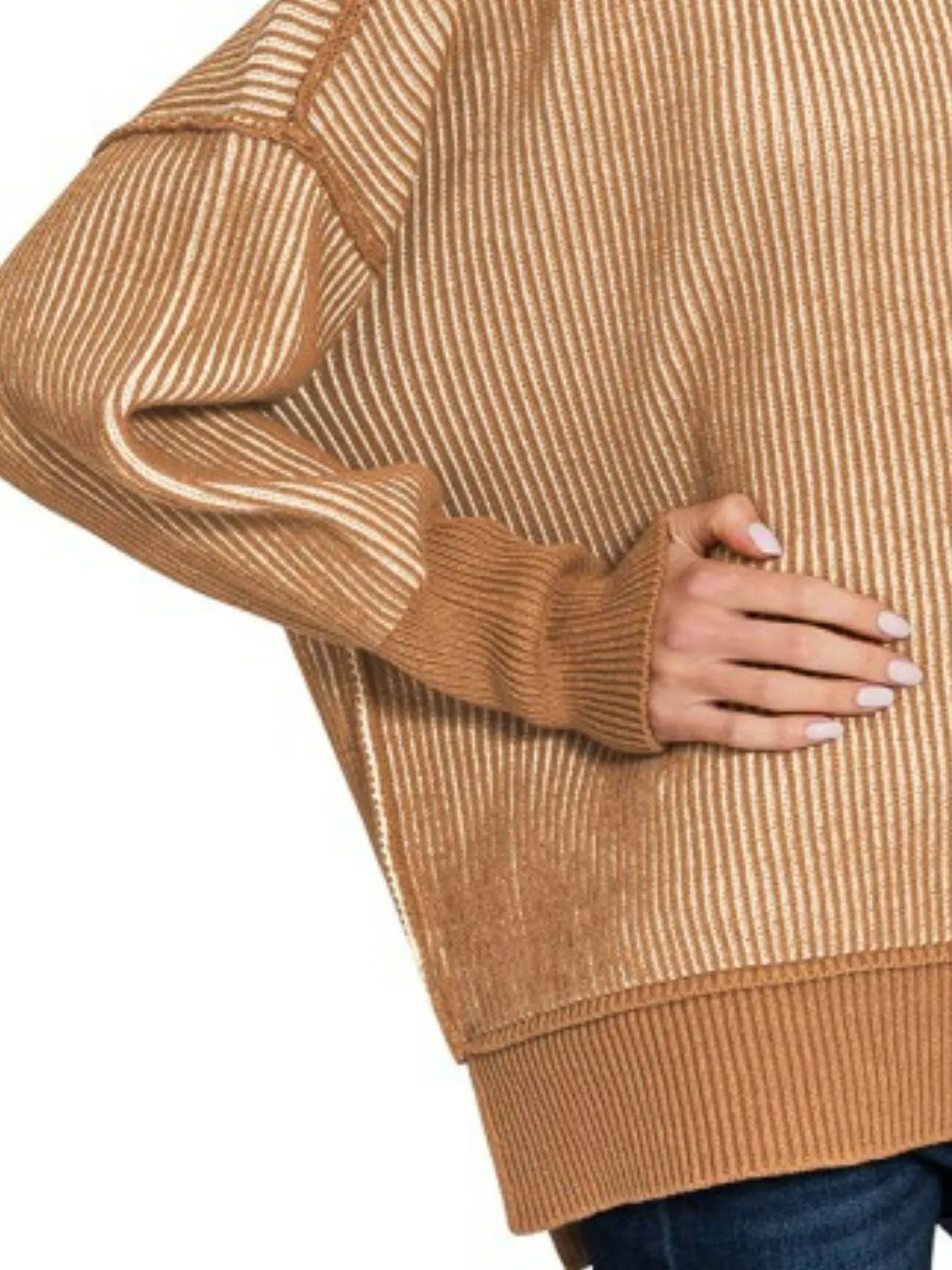 Zenana Exposed Seam Two Tone Ribbed Sweater - Sydney So Sweet