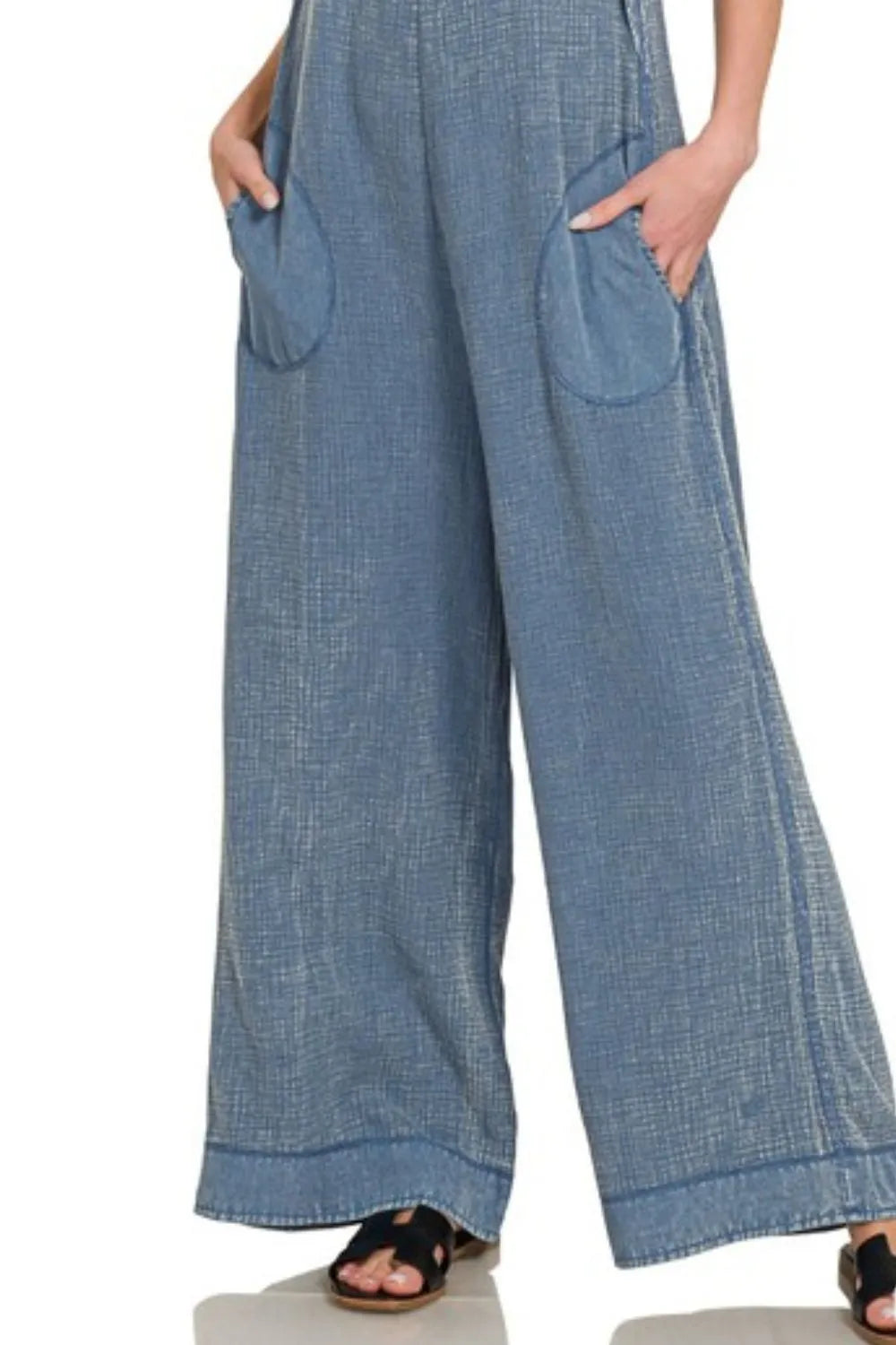 Zenana Double Gauze Washed Wide Leg Overalls - Sydney So Sweet