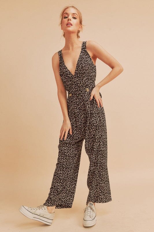 Aemi + Co Ditsy Floral Surplice Sleeveless Wide Leg Jumpsuit - Sydney So Sweet