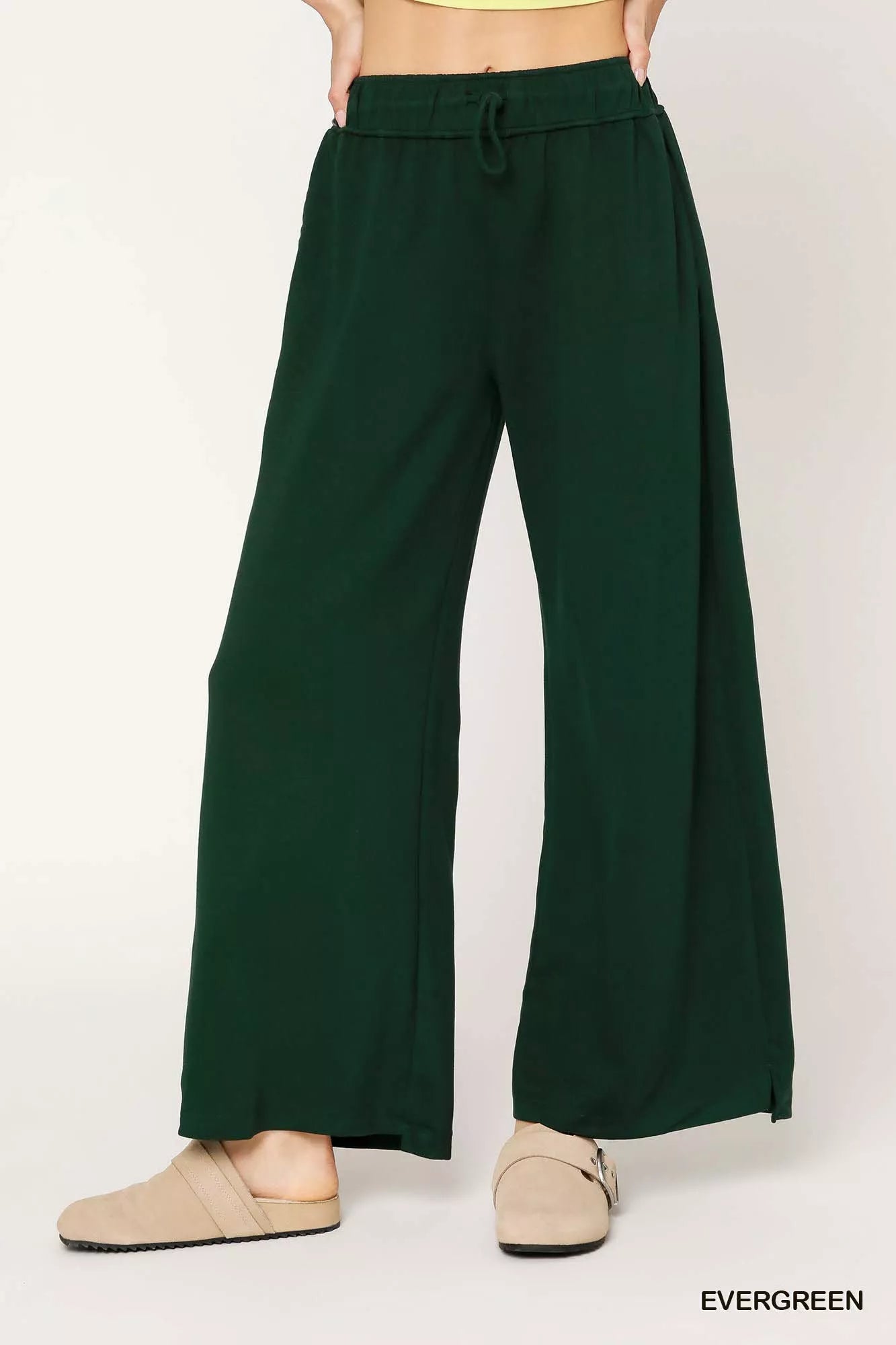 Umgee Elastic Drawstring Waistband Wide Leg Pants - Sydney So Sweet