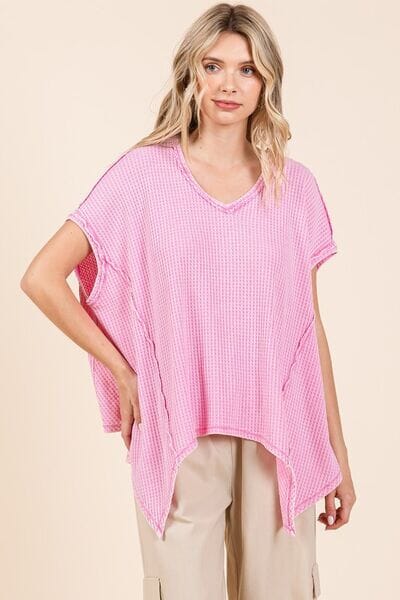 Mittoshop Mineral Wash Waffle Knit Pointed Hem Oversized Top - Sydney So Sweet