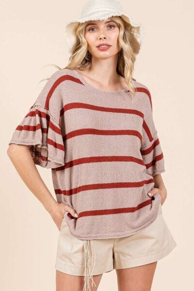 Mittoshop Striped Flounce Sleeve Knit Top - Sydney So Sweet