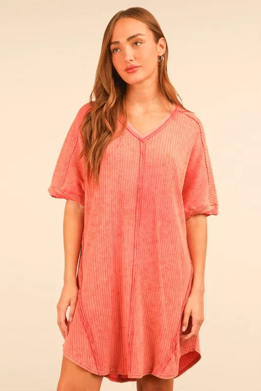 VERY J Plus Size Mineral Washed Ribbed Knit Mini Dress - Sydney So Sweet