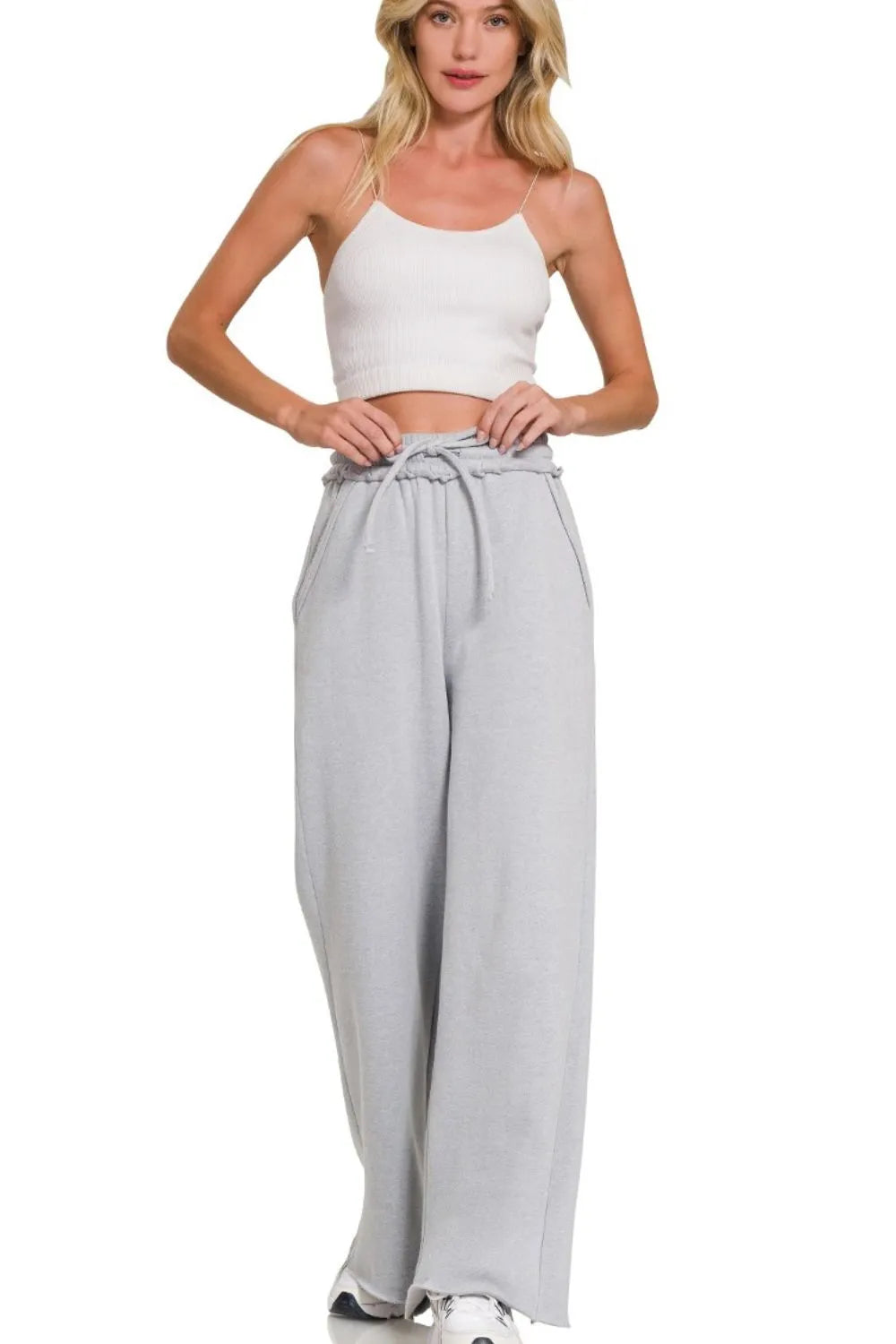 Zenana Fleece Exposed Seam Wide Leg Sweatpants - Sydney So Sweet
