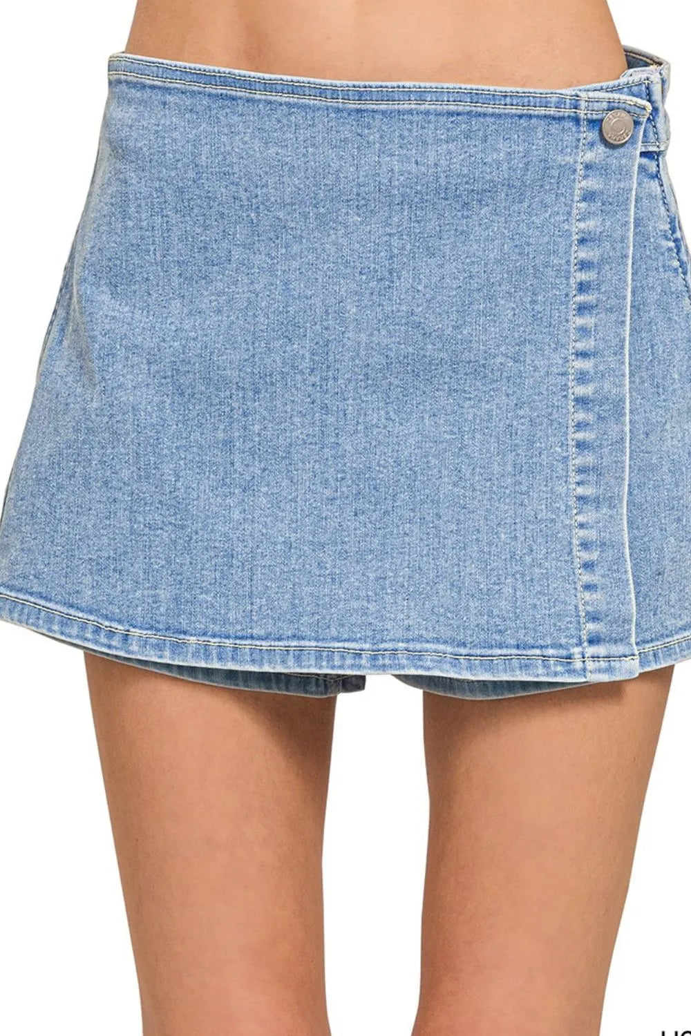 Zenana Wrap Front Skort Denim Shorts - Sydney So Sweet