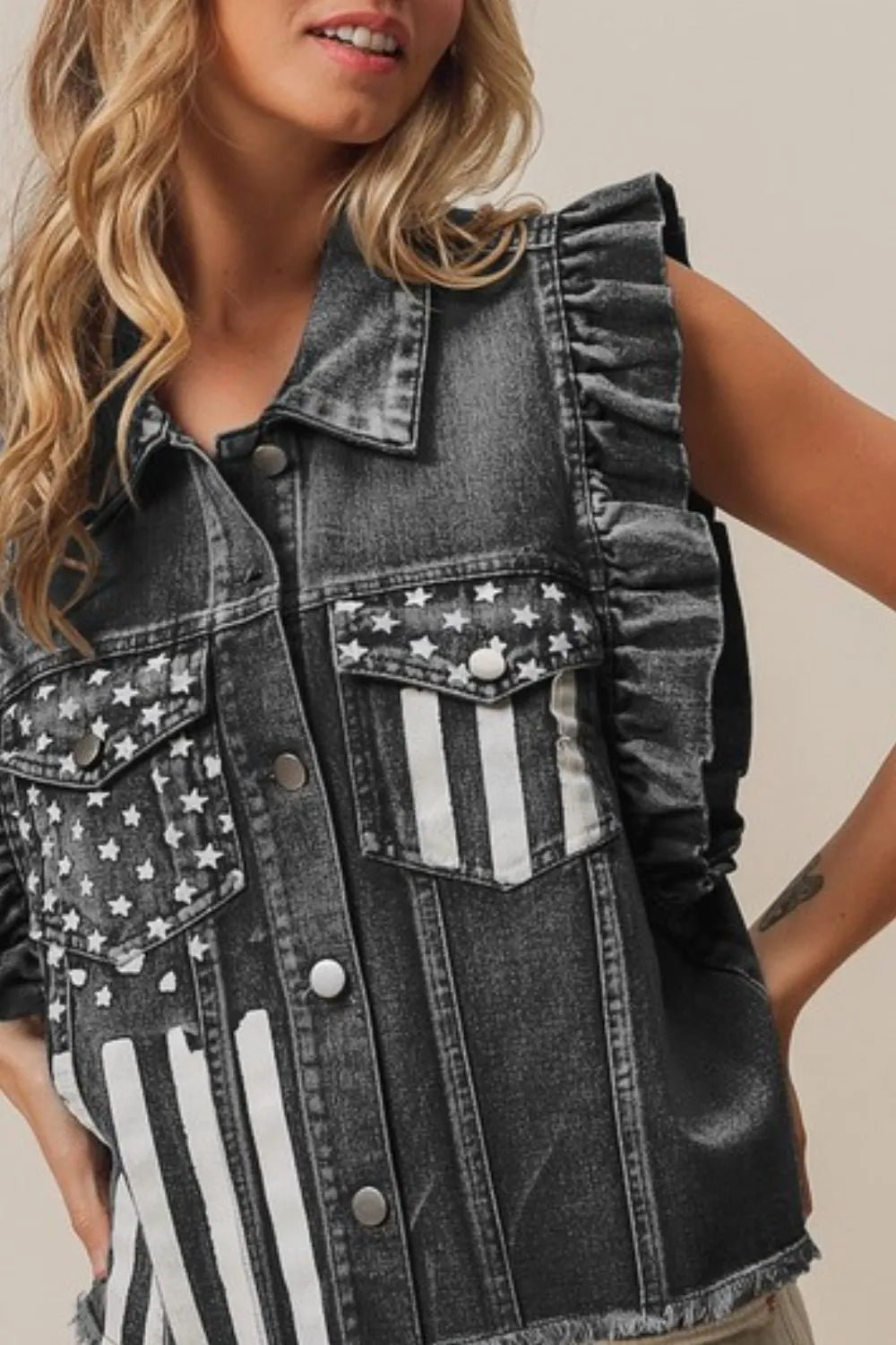 BiBi American Flag Washed Denim Jacket - Sydney So Sweet