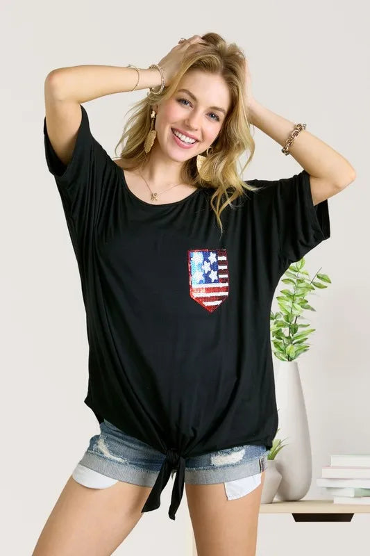 ADORA Sequin US Flag Pocketed Top - Sydney So Sweet