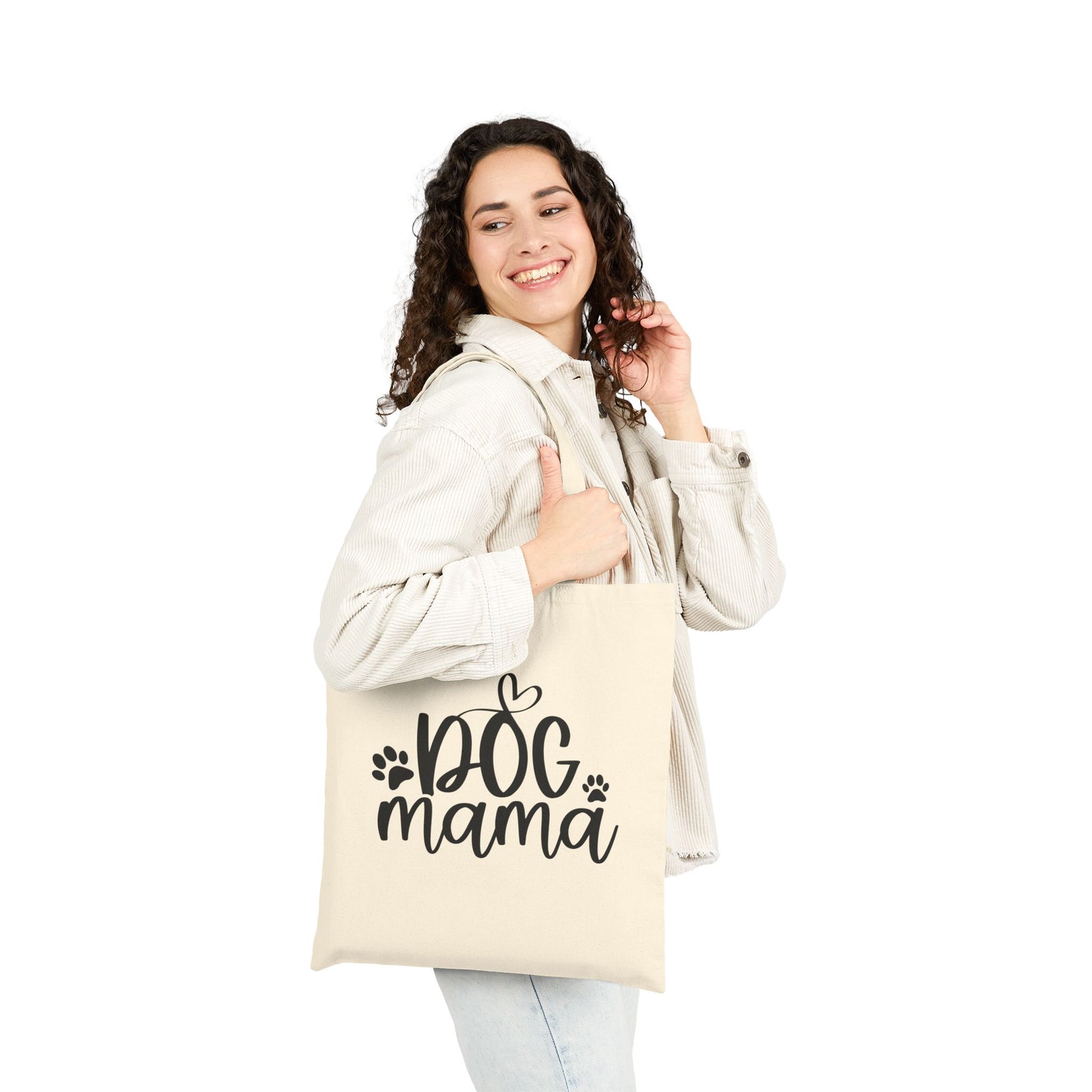 Dog Mama Cotton Canvas Tote Bag Cute Paw Print Dog Lover Gift