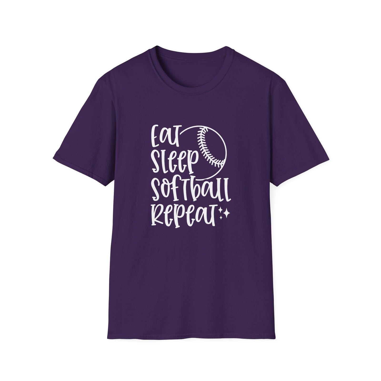 Eat Sleep Softball Repeat Graphic T-Shirt Cute Sports Mom Tee (12 Team Colors)