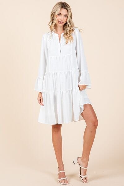 Mittoshop Tiered Notched Flare Sleeve Dress - Sydney So Sweet