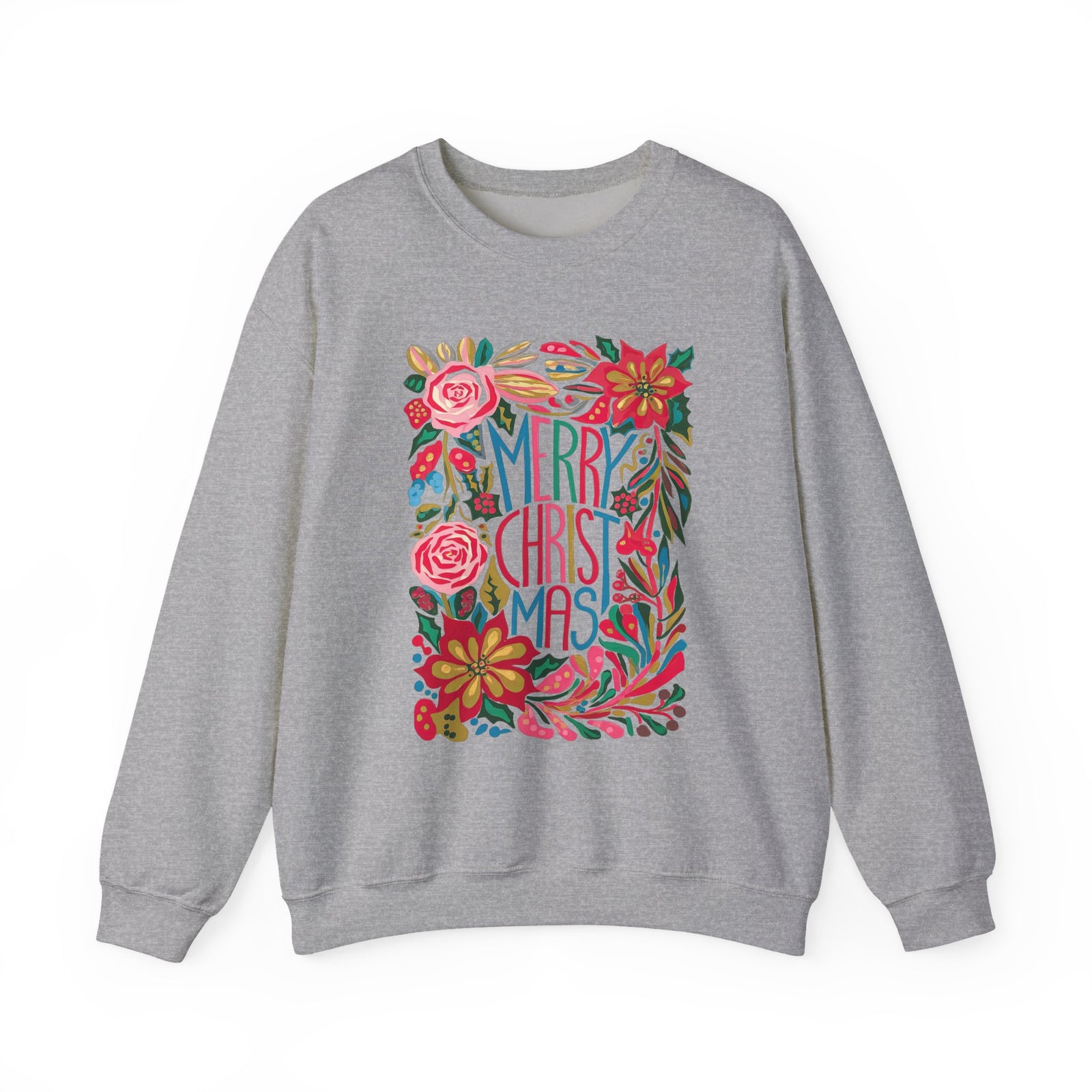 Merry Christmas Bright Holiday Florals Crewneck Unisex Sweatshirt