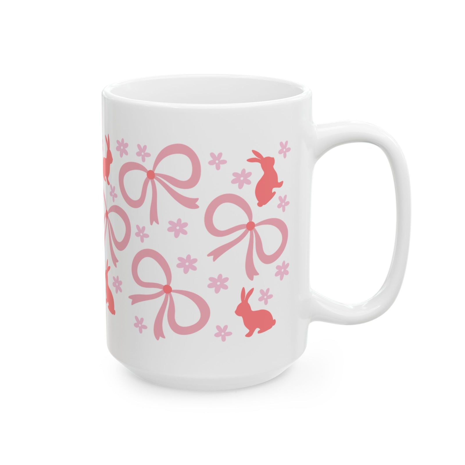 Pink Bunny Bows Cute Ceramic Mug Coffee Cup (11oz & 15oz)