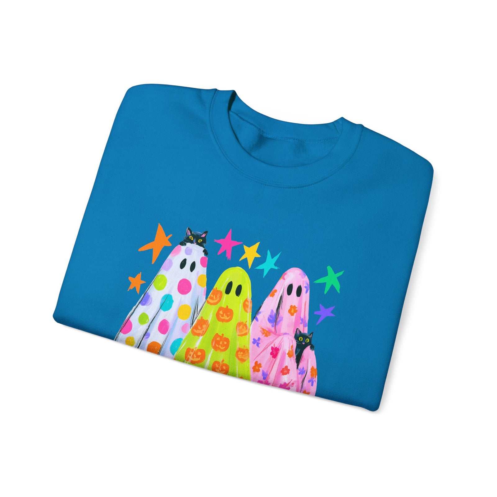 Colorful Polka Dot Halloween Ghost Sweatshirt Fun Graphic Crewneck