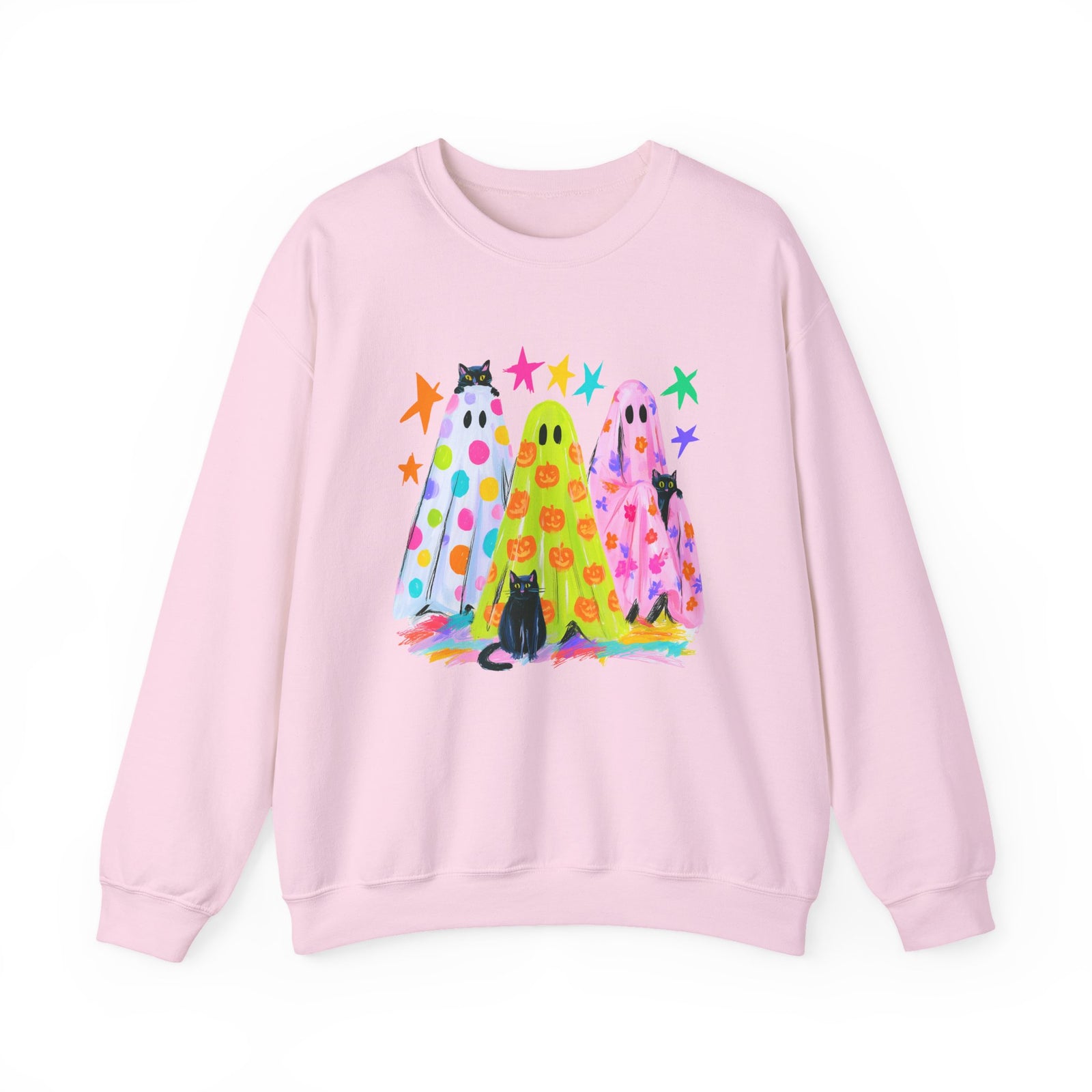 Colorful Polka Dot Halloween Ghost Sweatshirt Fun Graphic Crewneck