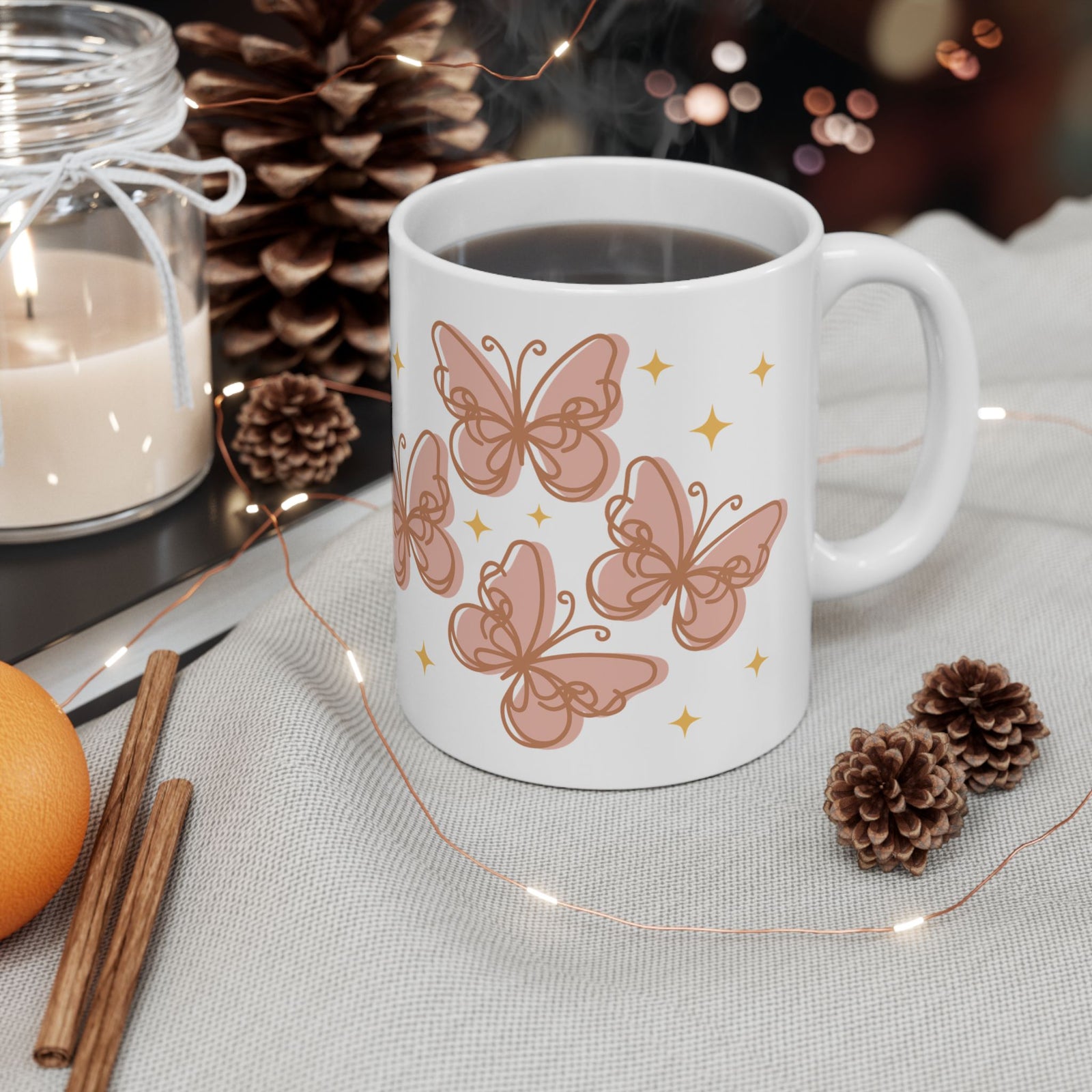 Peachy Butterfly Cute Ceramic Mug Coffee Cup (11oz & 15oz)