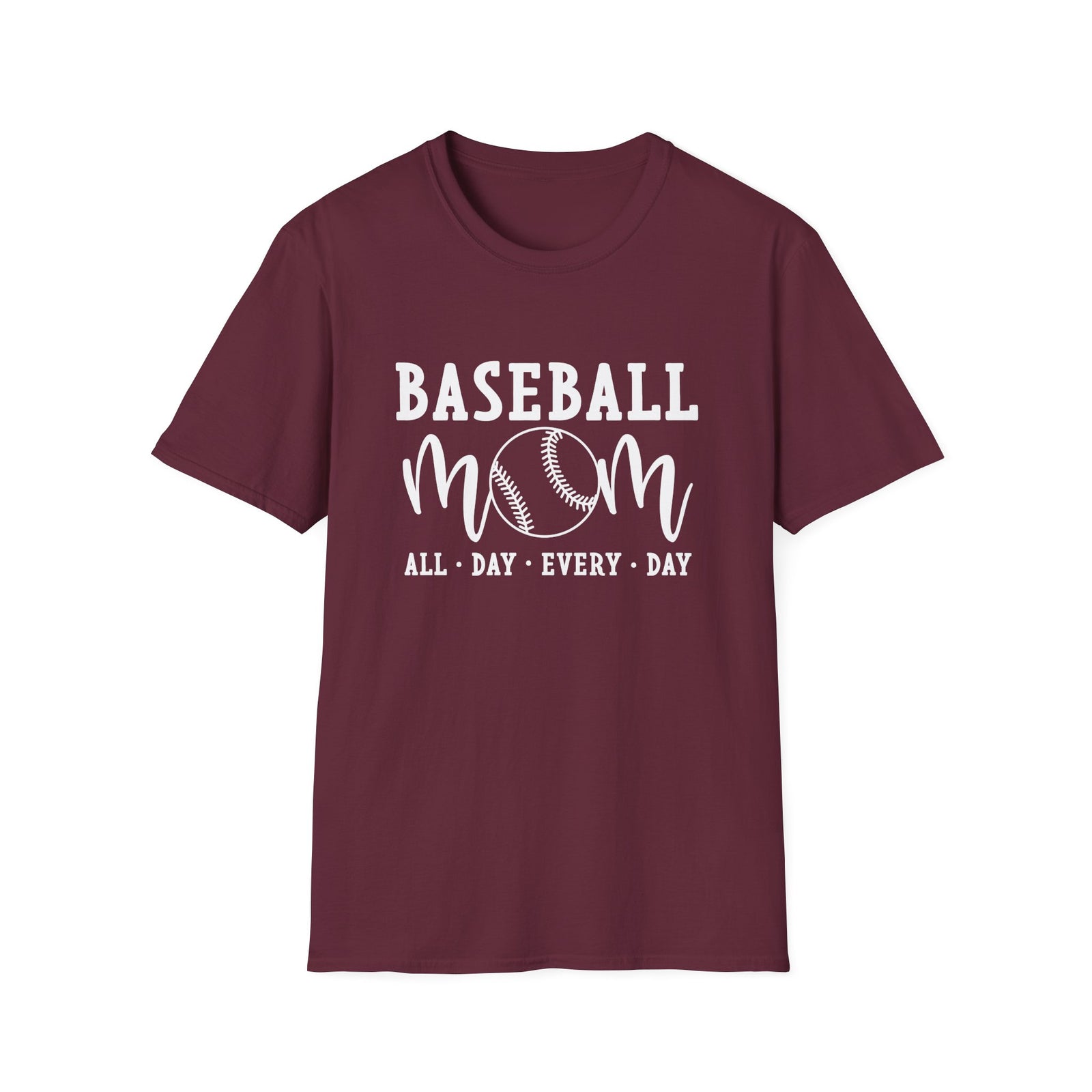 Baseball Mom All Day Graphic T-Shirt Cute Sports Mom Tee (12 Team Colors)