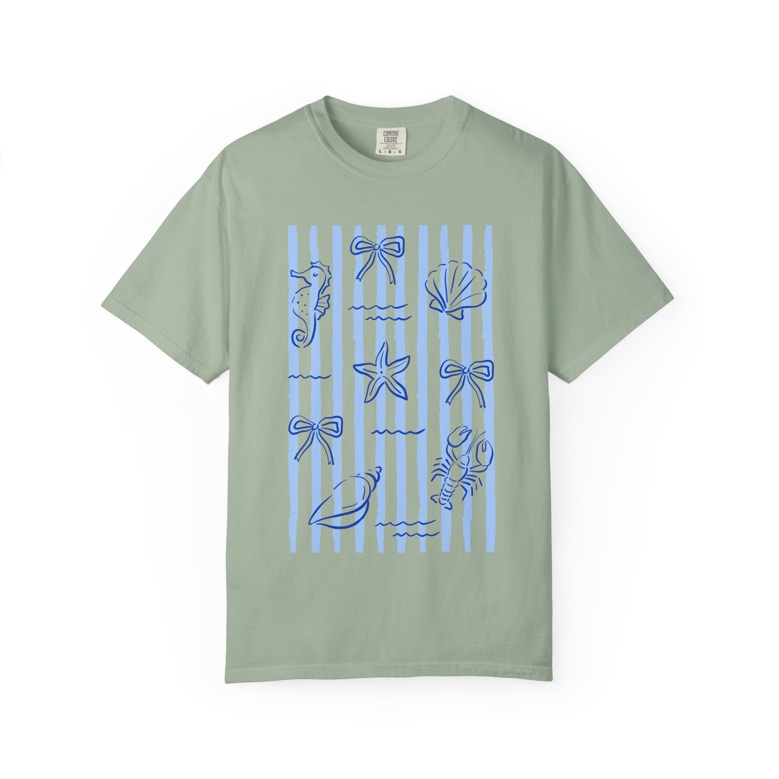 Coastal Stripes Graphic Tee Women's Nautical Seashell & Starfish T-Shirt