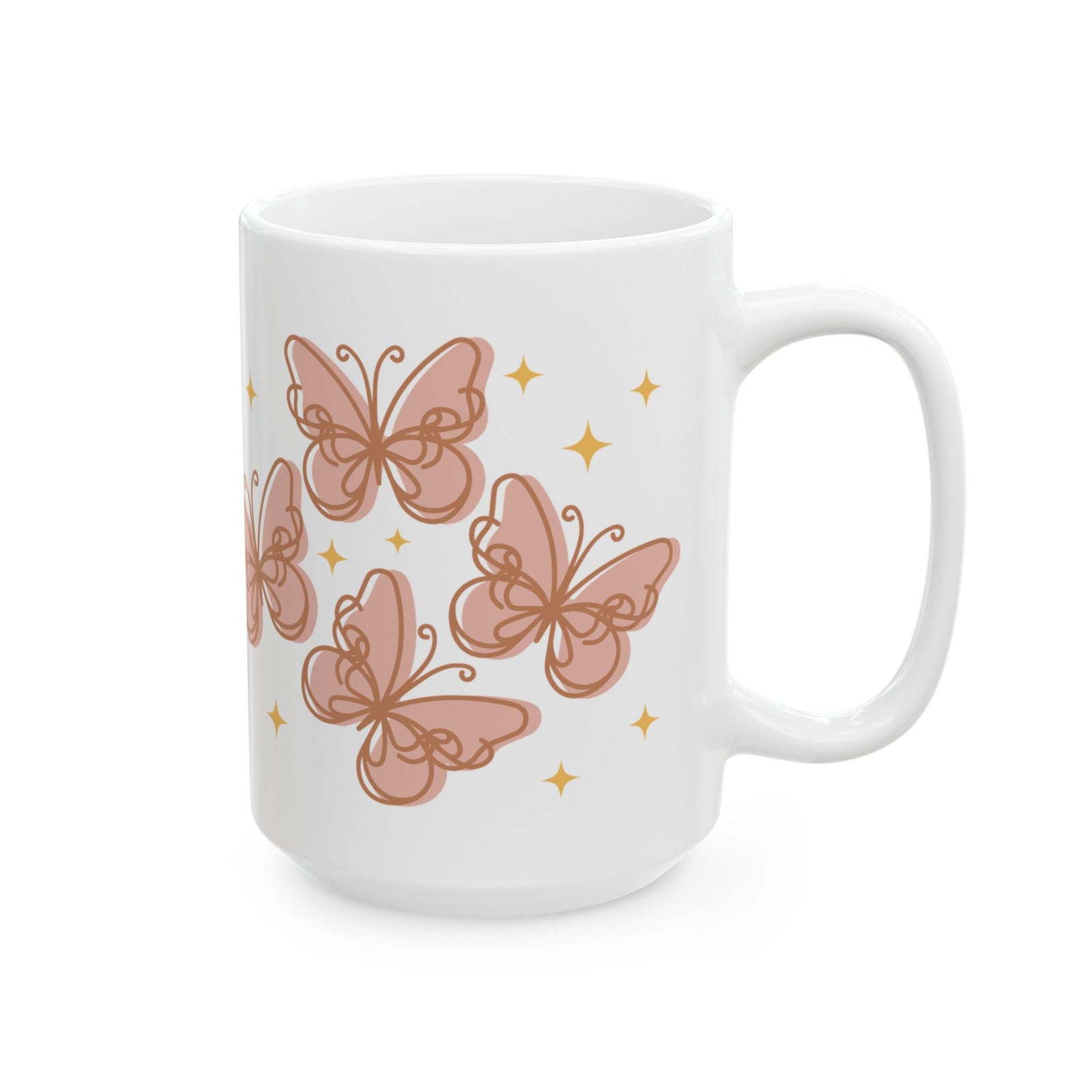 Peachy Butterfly Cute Ceramic Mug Coffee Cup (11oz & 15oz)
