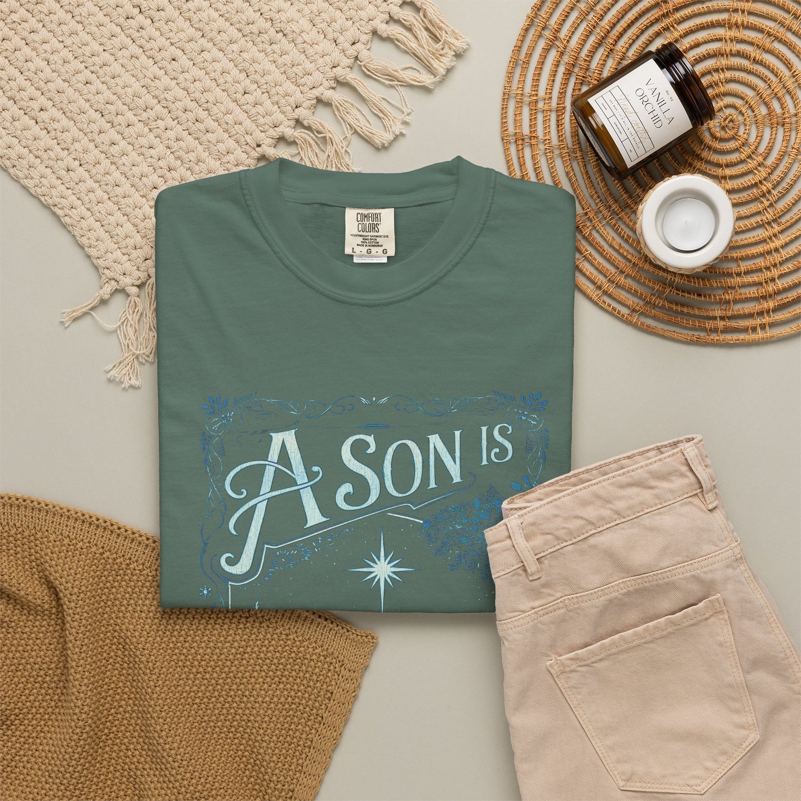 A Son is Given Jesus Christmas Distressed T-Shirt Christian Graphic Tee