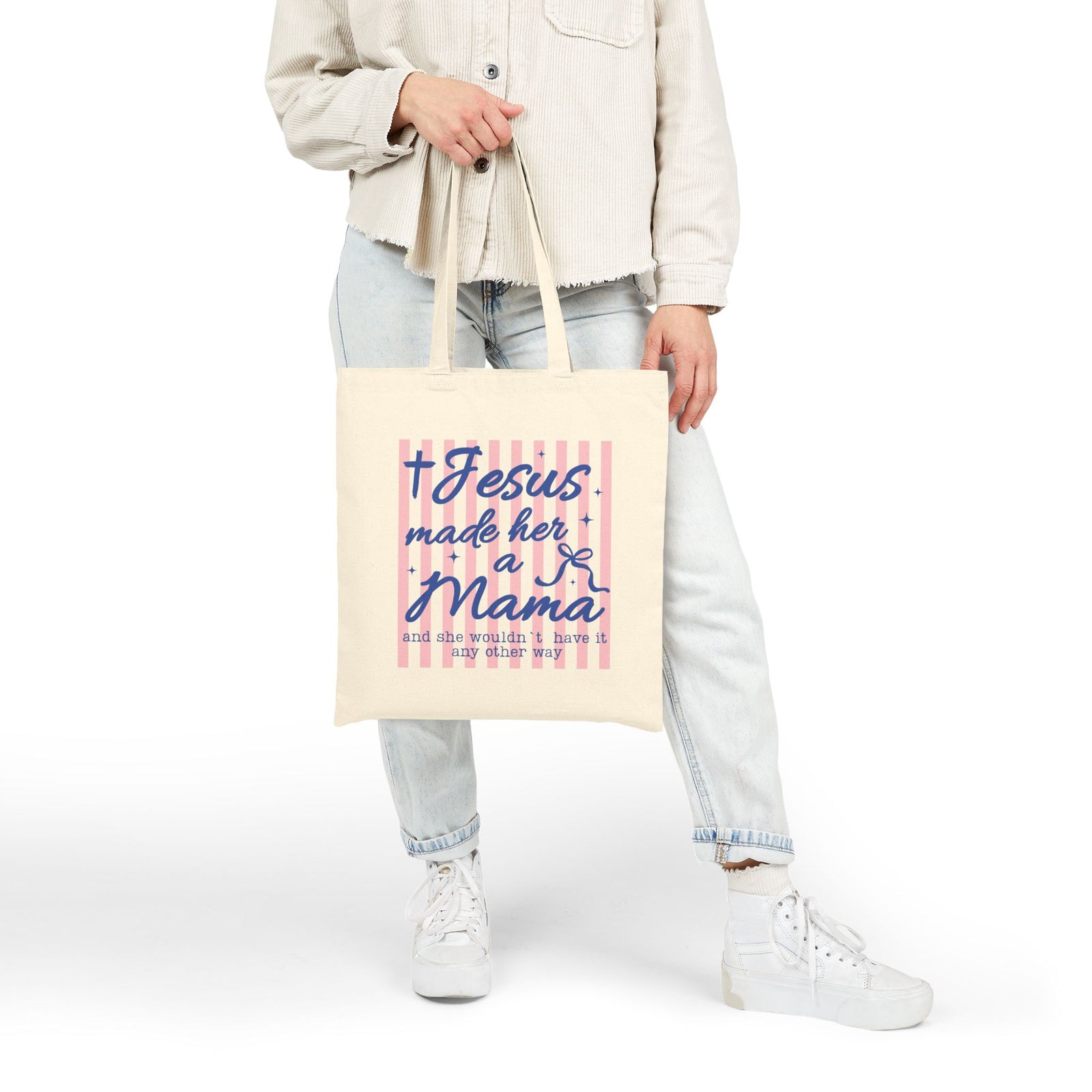 Jesus Made Her a Mama Cotton Canvas Tote Bag Christian Mom Gift