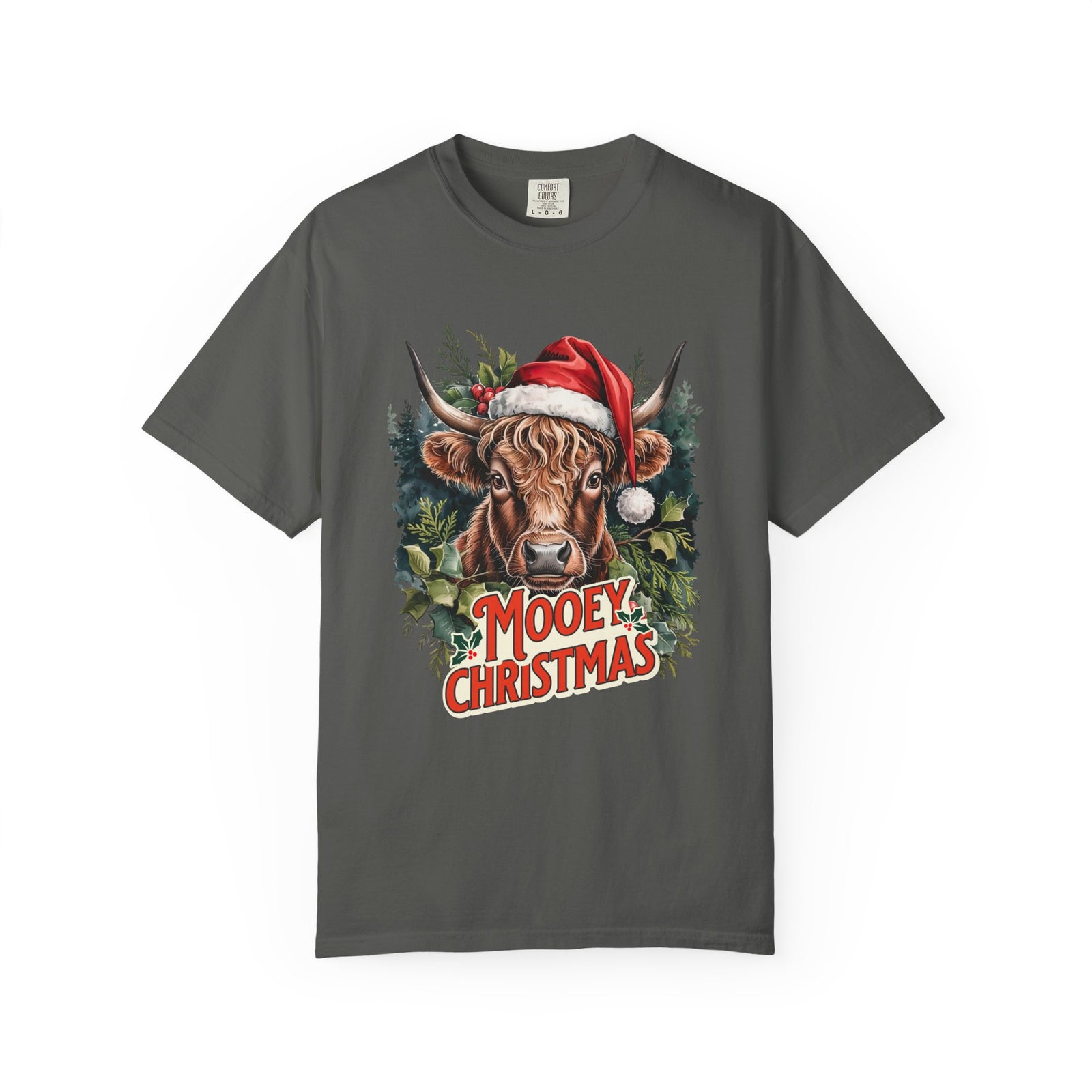 Mooey Christmas Highland Cow Tee Longhorn Holiday Graphic T-Shirt