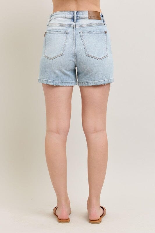 Judy Blue Full Size Frayed Hem High Rise Denim Shorts with Pockets Plus Size - Sydney So Sweet