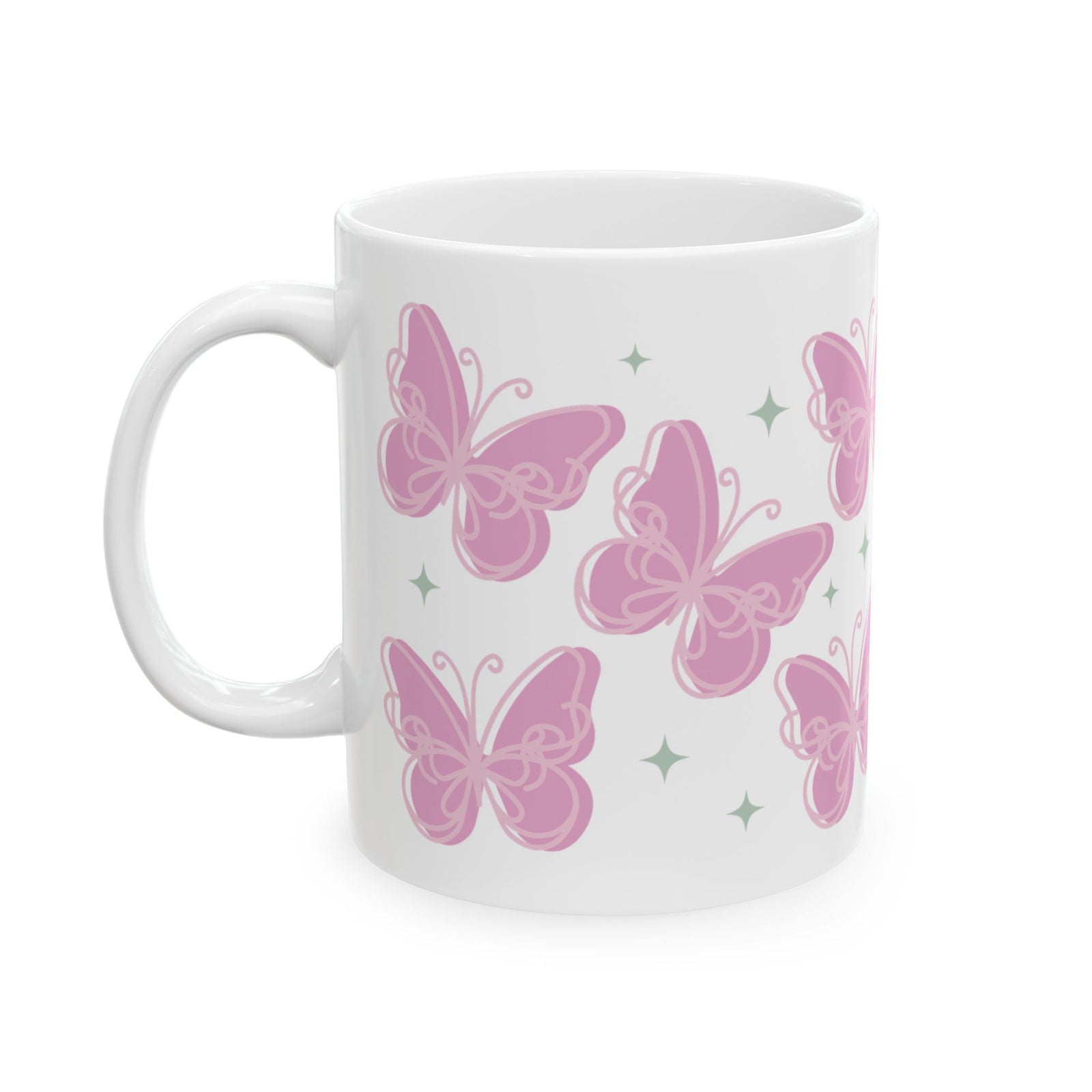 Flutter Pink Butterfly Cute Ceramic Mug Coffee Cup (11oz & 15oz)