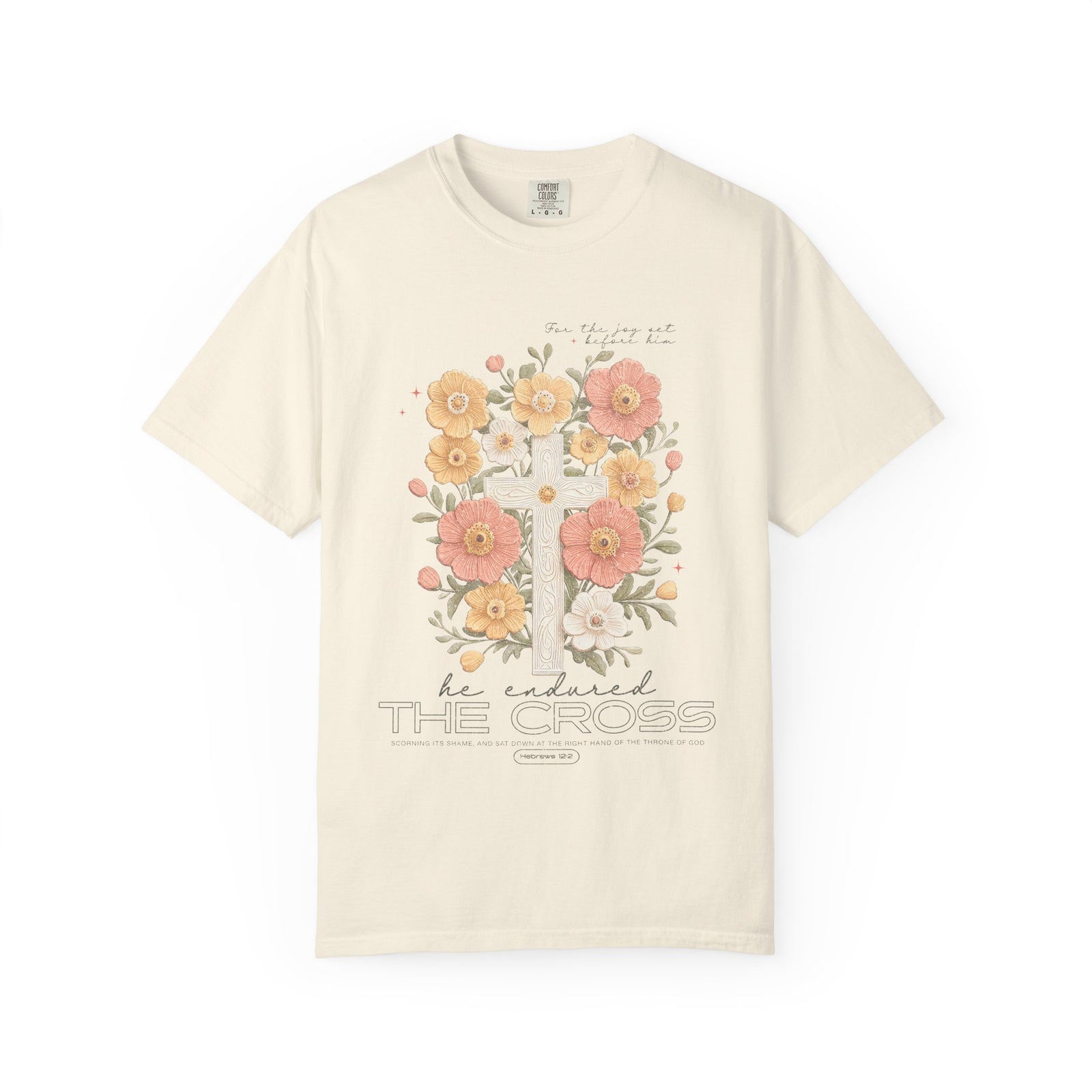 Joy Set Before Him Floral Cross T‑Shirt Christian Faith Graphic Tee